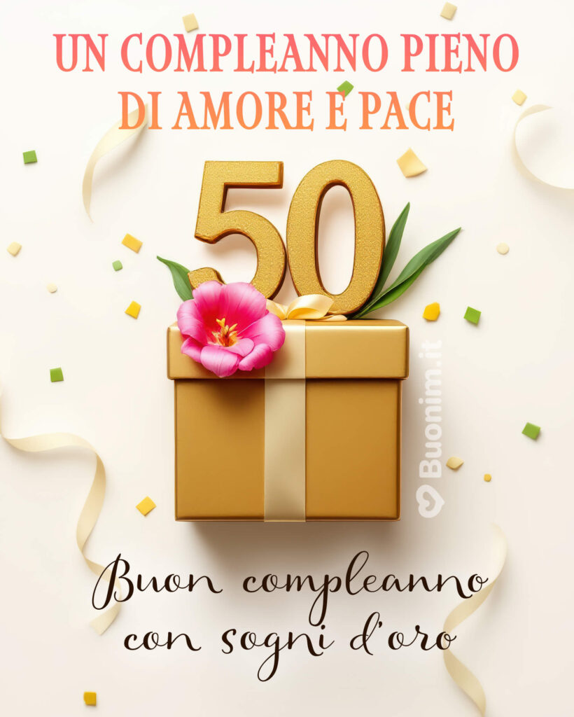 Un’immagine di compleanno per i 50 anni con fiori che porta luce e serenità