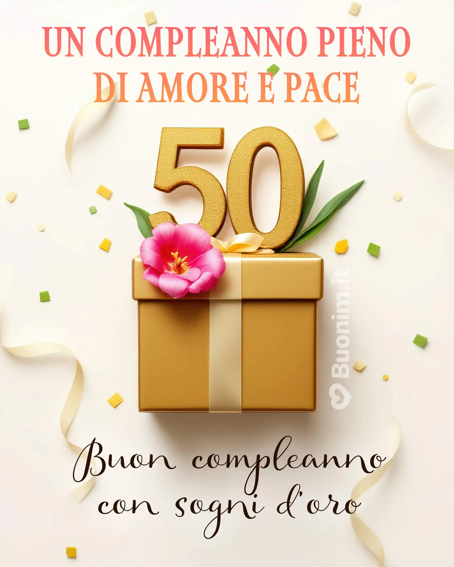 Un’immagine di compleanno per i 50 anni con fiori che porta luce e serenità