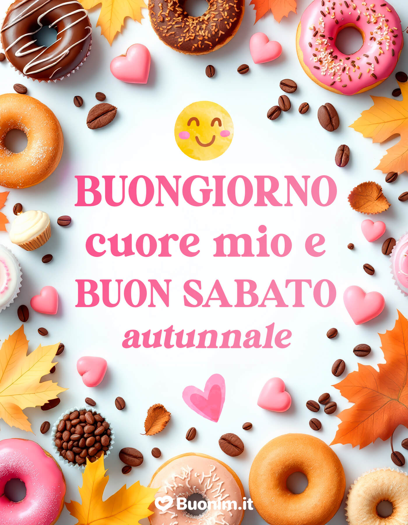 Buongiorno e buon sabato autunnale illuminato d’amore Un’immagine elegante per un sabato autunnale felice e pieno di dolcezza