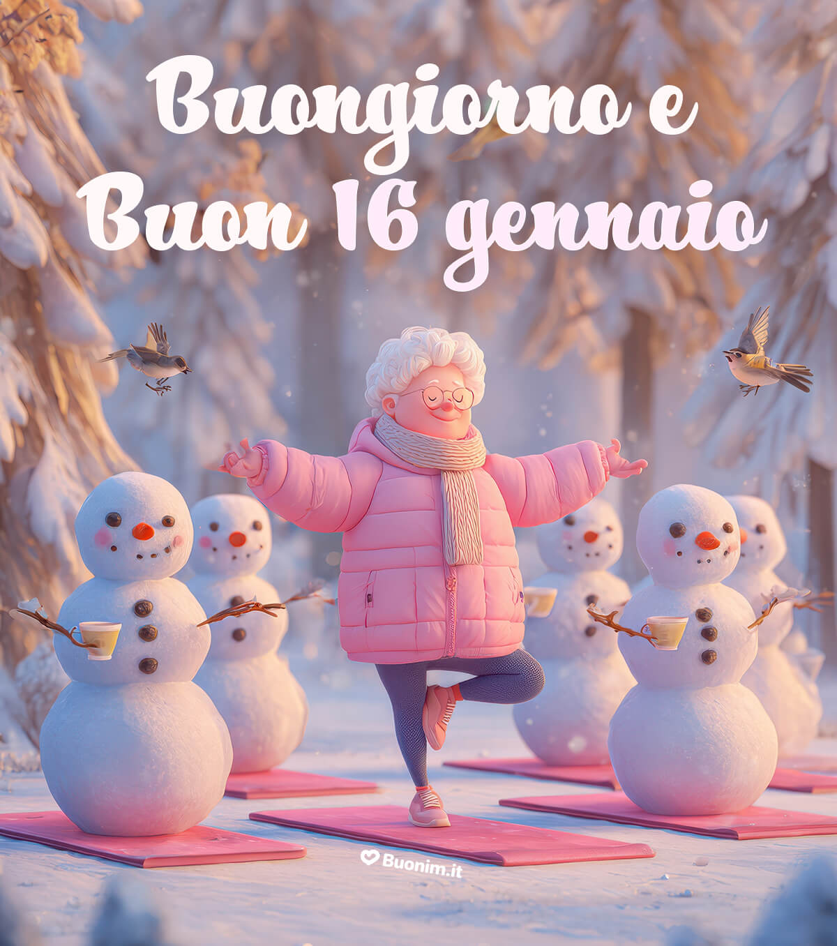 Nel silenzio del bosco innevato, un respiro alla volta, arriva un buon 16 gennaio. Ti auguro equilibrio, energia gentile e un caffè caldo per partire con il sorriso.